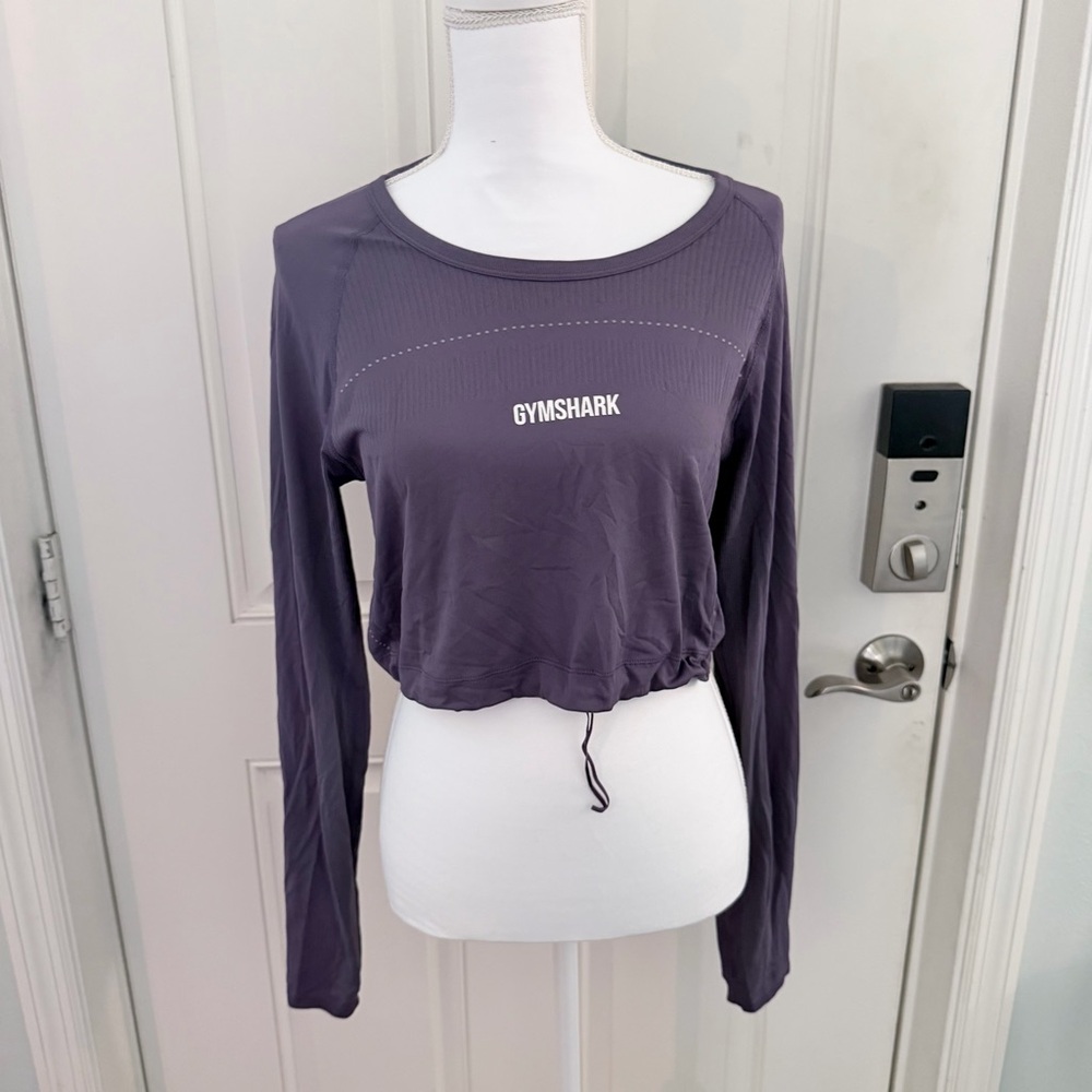 Gymshark Long Sleeve Crop Top M | Purple Mesh Drawstring